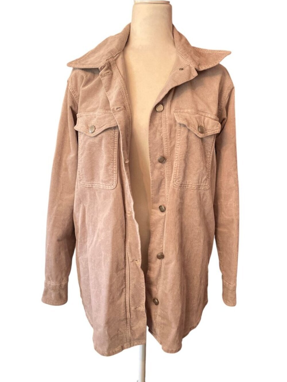 Good American Beige Corduroy Button Down Top relaxed Fit Boho Country SZ 0
